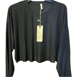 Lanston Women's Long sleeve crop black versatile New Cozy top size M